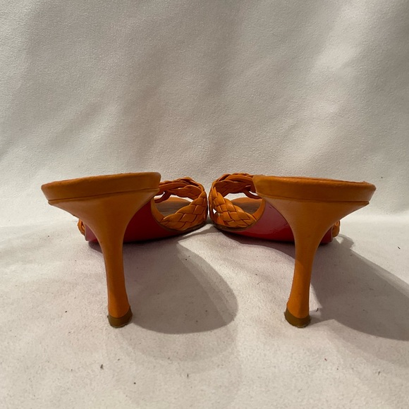 Christian Louboutin Orange Braided Leather Mule Heels - Picture 3 of 6